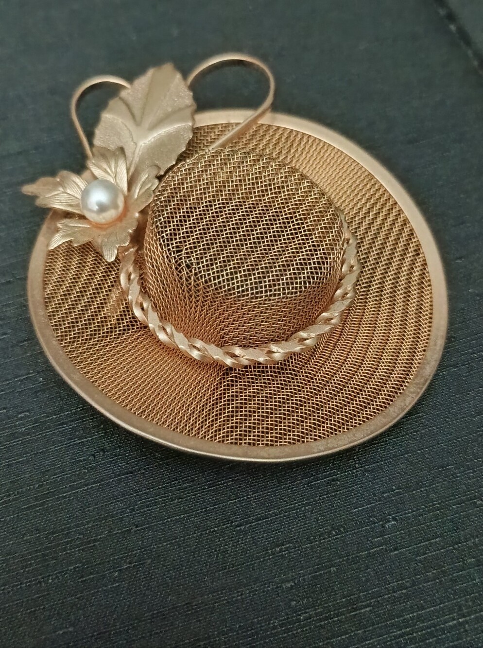 Gold-tone Ladies Hat Brooch with Pearl Accent